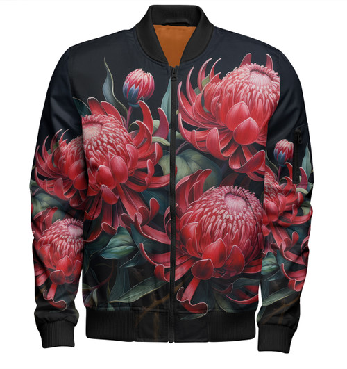 Australia Waratah Bomber Jacket - Red Waratah Flowers Fine Art Ver2 Bomber Jacket