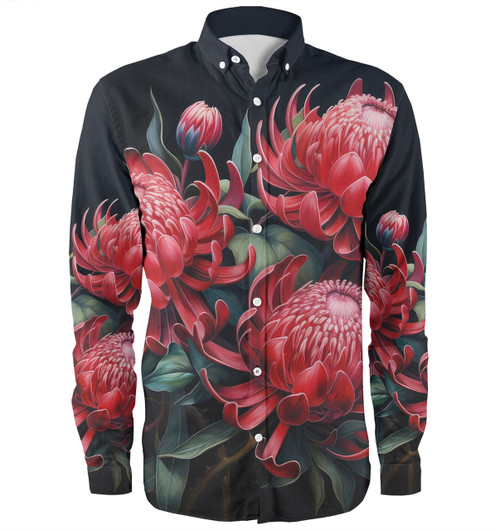 Australia Waratah Long Sleeve Shirts - Red Waratah Flowers Fine Art Ver2 Long Sleeve Shirts