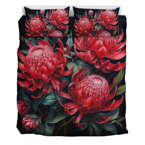 Australia Waratah Bedding Set - Red Waratah Flowers Fine Art Ver2 Bedding Set