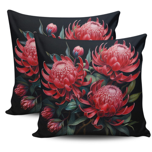 Australia Waratah Pillow Covers - Red Waratah Flowers Fine Art Ver2 Pillow Covers