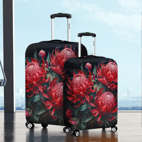 Australia Waratah Luggage Cover - Red Waratah Flowers Fine Art Ver2 Luggage Cover