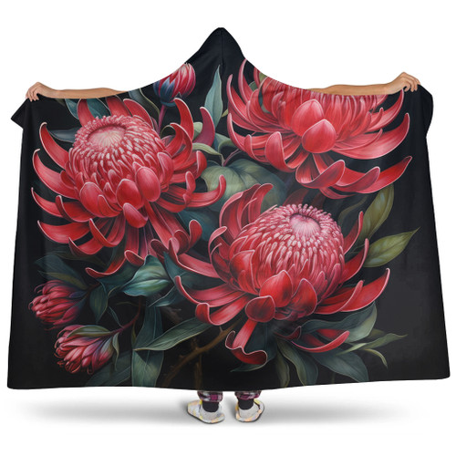 Australia Waratah Hooded Blanket - Red Waratah Flowers Fine Art Ver2 Hooded Blanket Australia Waratah Hooded Blanket - Red Waratah Flowers Fine Art Ver2 Hooded Blanket