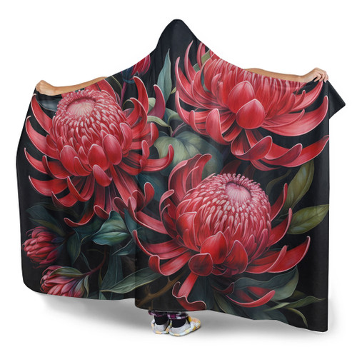 Australia Waratah Hooded Blanket - Red Waratah Flowers Fine Art Ver2 Hooded Blanket Australia Waratah Hooded Blanket - Red Waratah Flowers Fine Art Ver2 Hooded Blanket