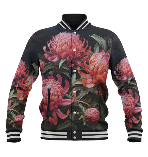 Australia Waratah Baseball Jacket - Red Waratah Flowers Fine Art Ver3 Baseball Jacket