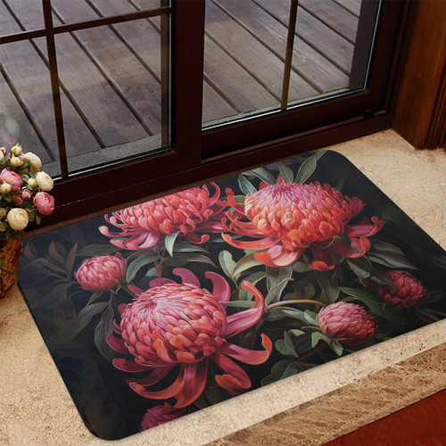 Australia Waratah Door Mat - Red Waratah Flowers Fine Art Ver3 Door Mat