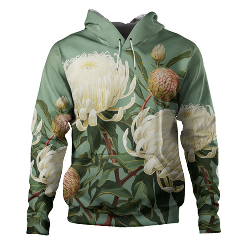 Australia Waratah Hoodie - White Waratah Flowers Fine Art Ver1 Hoodie