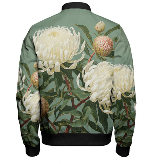Australia Waratah Bomber Jacket - White Waratah Flowers Fine Art Ver1 Bomber Jacket