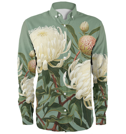 Australia Waratah Long Sleeve Shirts - White Waratah Flowers Fine Art Ver1 Long Sleeve Shirts