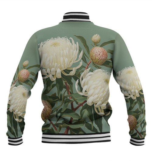 Australia Waratah Baseball Jacket - White Waratah Flowers Fine Art Ver1 Baseball Jacket
