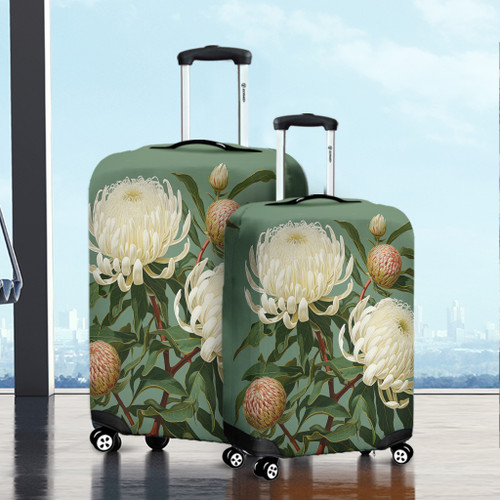 Australia Waratah Luggage Cover - White Waratah Flowers Fine Art Ver1 Luggage Cover