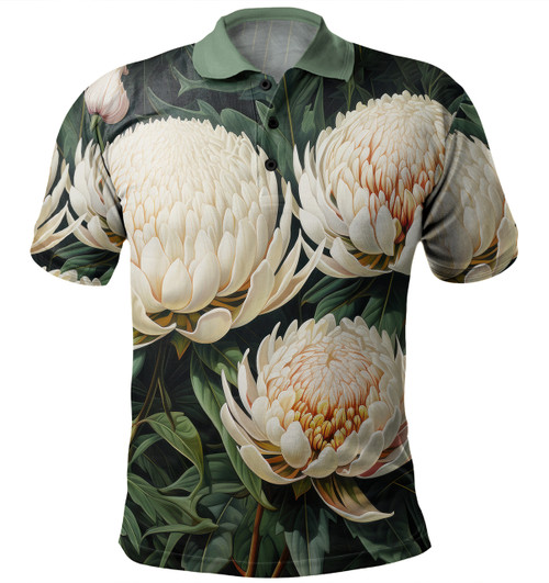 Australia Waratah Polo Shirt - White Waratah Flowers Fine Art Ver2 Polo Shirt