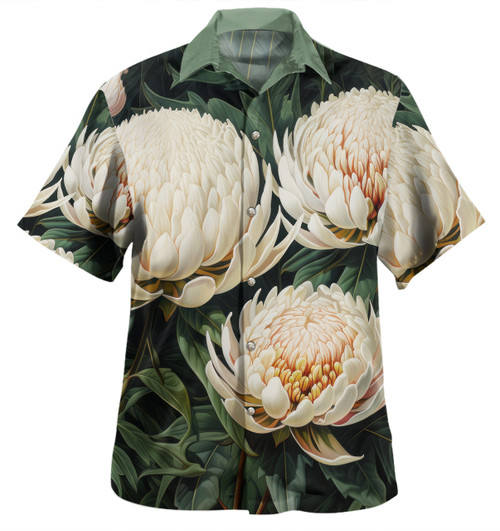 Australia Waratah Hawaiian Shirt - White Waratah Flowers Fine Art Ver2 Hawaiian Shirt