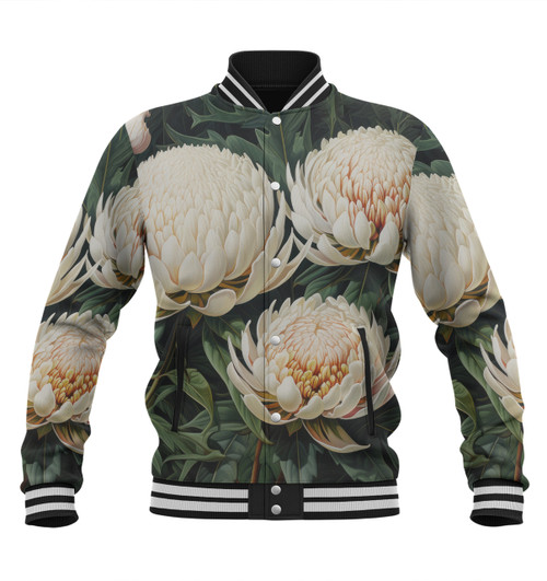 Australia Waratah Baseball Jacket - White Waratah Flowers Fine Art Ver2 Baseball Jacket