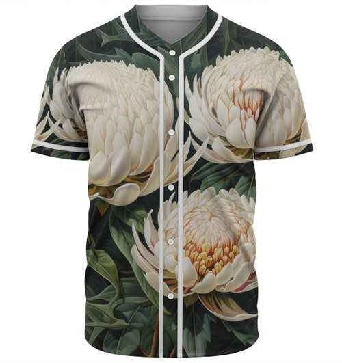 Australia Waratah Baseball Shirt - White Waratah Flowers Fine Art Ver2 Baseball Shirt