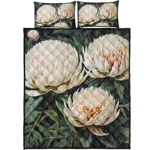 Australia Waratah Quilt Bed Set - White Waratah Flowers Fine Art Ver2 Quilt Bed Set Australia Waratah Quilt Bed Set - White Waratah Flowers Fine Art Ver2 Quilt Bed Set