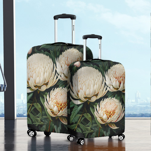 Australia Waratah Luggage Cover - White Waratah Flowers Fine Art Ver2 Luggage Cover