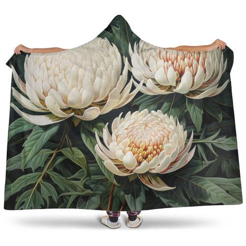 Australia Waratah Hooded Blanket - White Waratah Flowers Fine Art Ver2 Hooded Blanket Australia Waratah Hooded Blanket - White Waratah Flowers Fine Art Ver2 Hooded Blanket