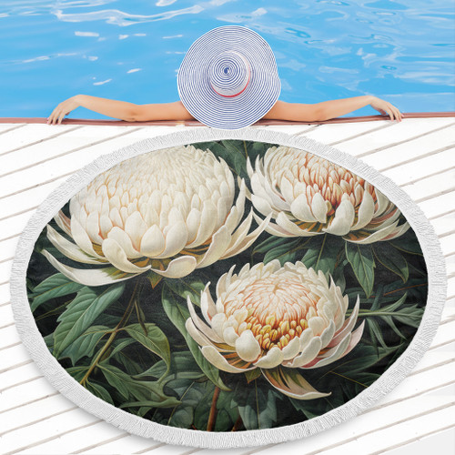 Australia Waratah Beach Blanket - White Waratah Flowers Fine Art Ver2 Beach Blanket