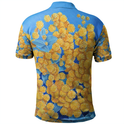 Australia Golden Wattle Polo Shirt - Golden Wattle Blue Background Oil Painting Art Polo Shirt Australia Golden Wattle Polo Shirt - Golden Wattle Blue Background Oil Painting Art Polo Shirt