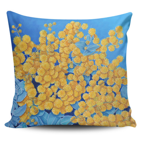 Australia Golden Wattle Pillow Covers - Golden Wattle Blue Background Oil Painting Art Pillow Covers