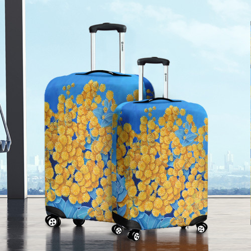 Australia Golden Wattle Luggage Cover - Golden Wattle Blue Background Oil Painting Art Luggage Cover Australia Golden Wattle Luggage Cover - Golden Wattle Blue Background Oil Painting Art Luggage Cover