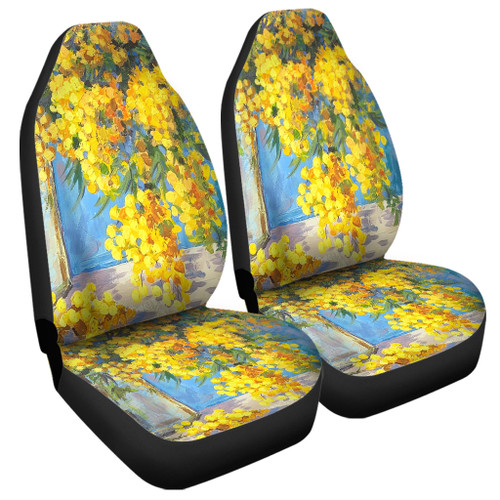Australia Golden Wattle Car Seat Covers - Golden Wattle Bouquet Blue Background Oil Painting Art  Car Seat Covers Australia Golden Wattle Car Seat Covers - Golden Wattle Bouquet Blue Background Oil Painting Art  Car Seat Covers