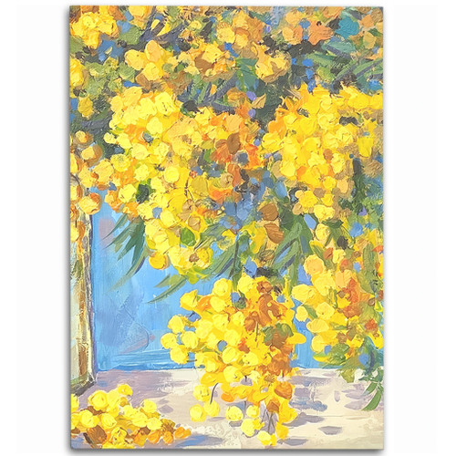 Australia Golden Wattle Area Rug - Golden Wattle Bouquet Blue Background Oil Painting Art  Area Rug Australia Golden Wattle Area Rug - Golden Wattle Bouquet Blue Background Oil Painting Art  Area Rug