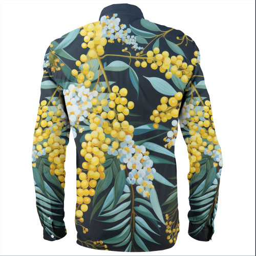Australia Golden Wattle Long Sleeve Shirts - Golden Wattle Seamless Patterns Blue Background Long Sleeve Shirts Australia Golden Wattle Long Sleeve Shirts - Golden Wattle Seamless Patterns Blue Background Long Sleeve Shirts
