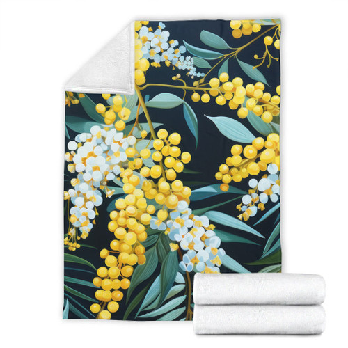 Australia Golden Wattle Blanket - Golden Wattle Seamless Patterns Blue Background Blanket Australia Golden Wattle Blanket - Golden Wattle Seamless Patterns Blue Background Blanket
