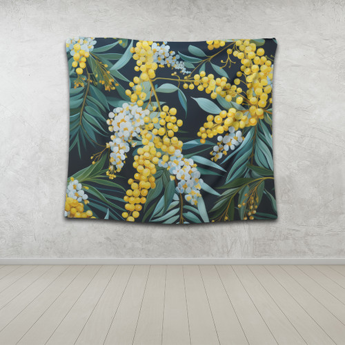 Australia Golden Wattle Tapestry - Golden Wattle Seamless Patterns Blue Background Tapestry Australia Golden Wattle Tapestry - Golden Wattle Seamless Patterns Blue Background Tapestry