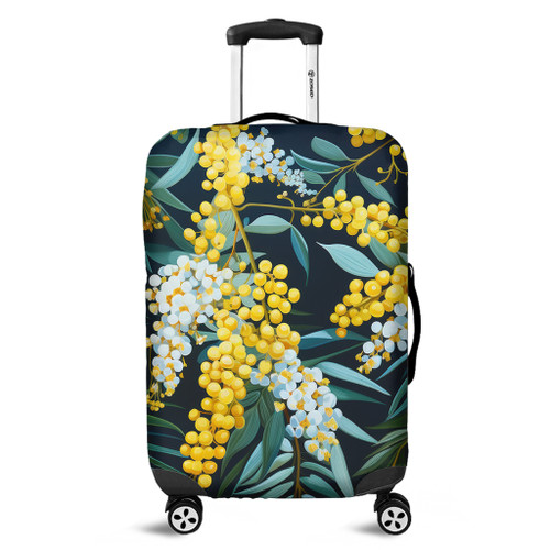 Australia Golden Wattle Luggage Cover - Golden Wattle Seamless Patterns Blue Background Luggage Cover Australia Golden Wattle Luggage Cover - Golden Wattle Seamless Patterns Blue Background Luggage Cover