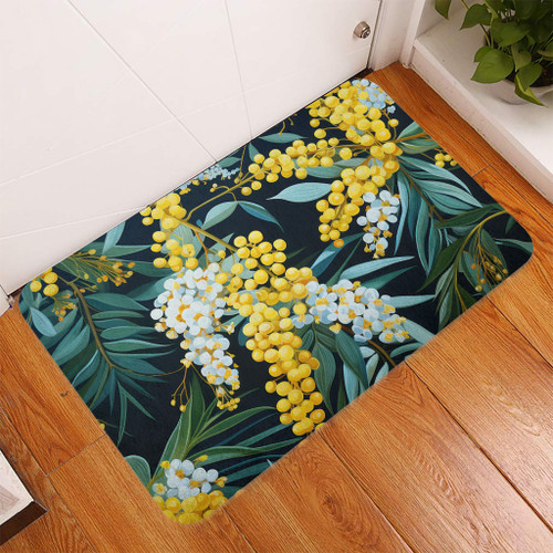 Australia Golden Wattle Door Mat - Golden Wattle Seamless Patterns Blue Background Door Mat Australia Golden Wattle Door Mat - Golden Wattle Seamless Patterns Blue Background Door Mat