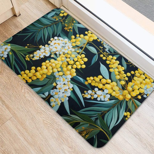 Australia Golden Wattle Door Mat - Golden Wattle Seamless Patterns Blue Background Door Mat Australia Golden Wattle Door Mat - Golden Wattle Seamless Patterns Blue Background Door Mat