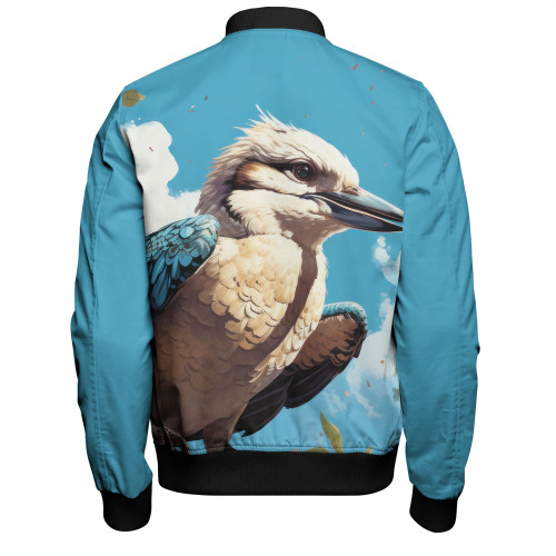 Australia Kookaburra Bomber Jacket - Kookaburra Blue Background Bomber Jacket Australia Kookaburra Bomber Jacket - Kookaburra Blue Background Bomber Jacket