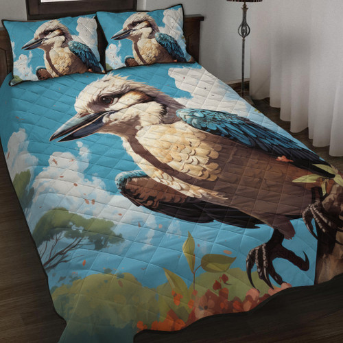 Australia Kookaburra Quilt Bed Set - Kookaburra Blue Background Quilt Bed Set