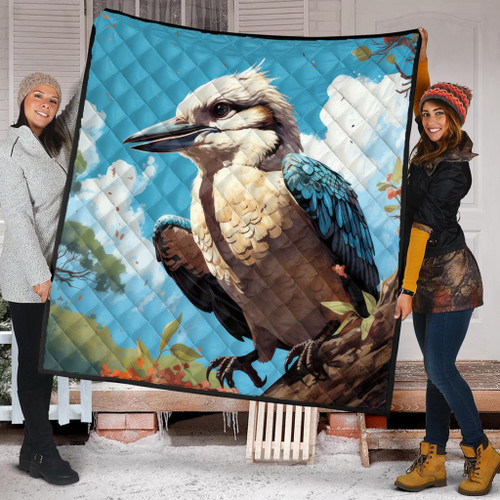 Australia Kookaburra Quilt - Kookaburra Blue Background Quilt Australia Kookaburra Quilt - Kookaburra Blue Background Quilt