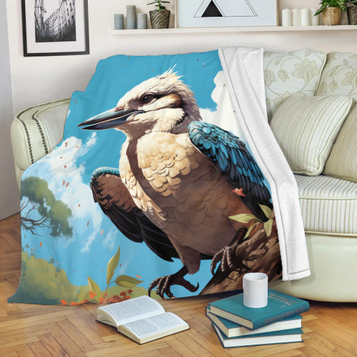 Australia Kookaburra Blanket - Kookaburra Blue Background Blanket Australia Kookaburra Blanket - Kookaburra Blue Background Blanket