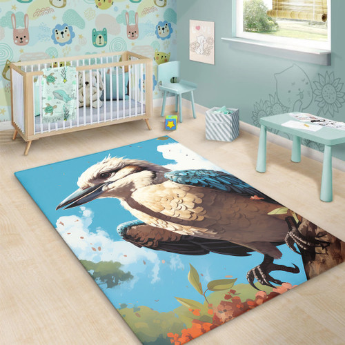 Australia Kookaburra Area Rug - Kookaburra Blue Background Area Rug Australia Kookaburra Area Rug - Kookaburra Blue Background Area Rug