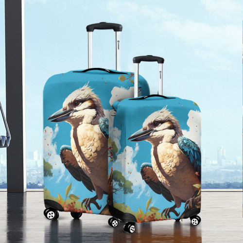 Australia Kookaburra Luggage Cover - Kookaburra Blue Background Luggage Cover