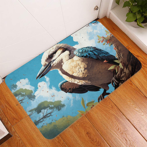 Australia Kookaburra Door Mat - Kookaburra Blue Background Door Mat