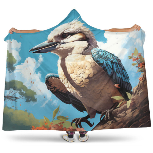 Australia Kookaburra Hooded Blanket - Kookaburra Blue Background Hooded Blanket