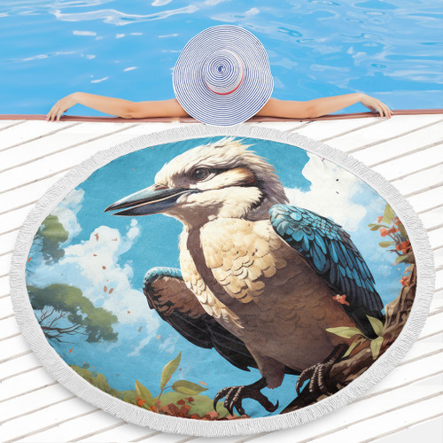 Australia Kookaburra Beach Blanket - Kookaburra Blue Background Beach Blanket