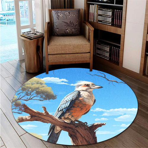 Australia Kookaburra Round Rug - Kookaburra With Blue Sky Round Rug Australia Kookaburra Round Rug - Kookaburra With Blue Sky Round Rug