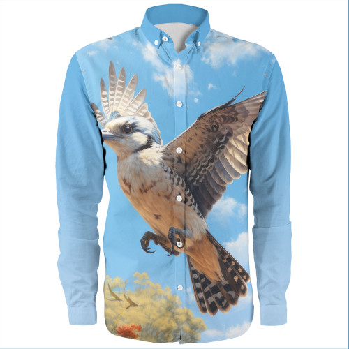 Australia Kookaburra Long Sleeve Shirts - Flying Kookaburra with Blue Sky Long Sleeve Shirts