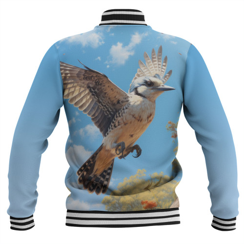 Australia Kookaburra Baseball Jacket - Flying Kookaburra with Blue Sky Baseball Jacket