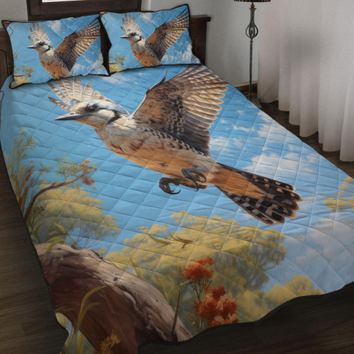 Australia Kookaburra Quilt Bed Set - Flying Kookaburra with Blue Sky Quilt Bed Set