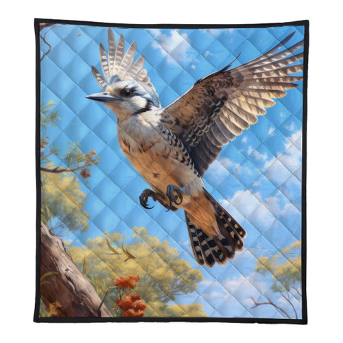 Australia Kookaburra Quilt - Flying Kookaburra with Blue Sky Quilt Australia Kookaburra Quilt - Flying Kookaburra with Blue Sky Quilt
