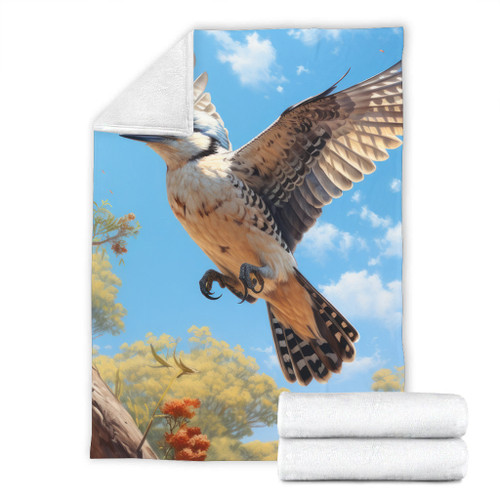 Australia Kookaburra Blanket - Flying Kookaburra with Blue Sky Blanket Australia Kookaburra Blanket - Flying Kookaburra with Blue Sky Blanket
