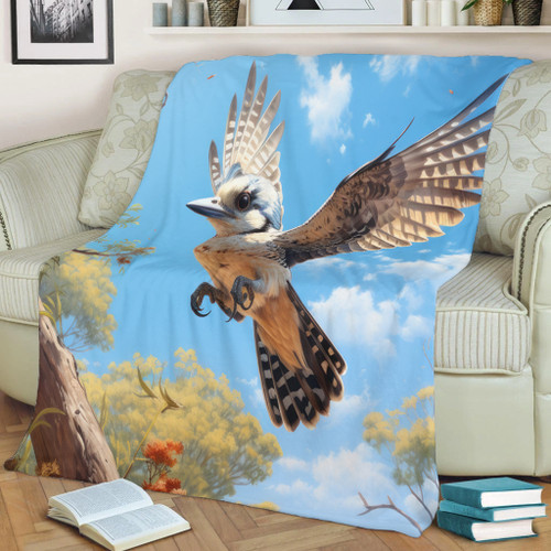 Australia Kookaburra Blanket - Flying Kookaburra with Blue Sky Blanket Australia Kookaburra Blanket - Flying Kookaburra with Blue Sky Blanket