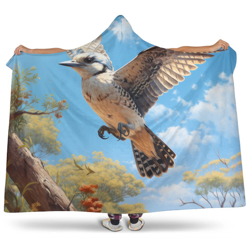 Australia Kookaburra Hooded Blanket - Flying Kookaburra with Blue Sky Hooded Blanket Australia Kookaburra Hooded Blanket - Flying Kookaburra with Blue Sky Hooded Blanket